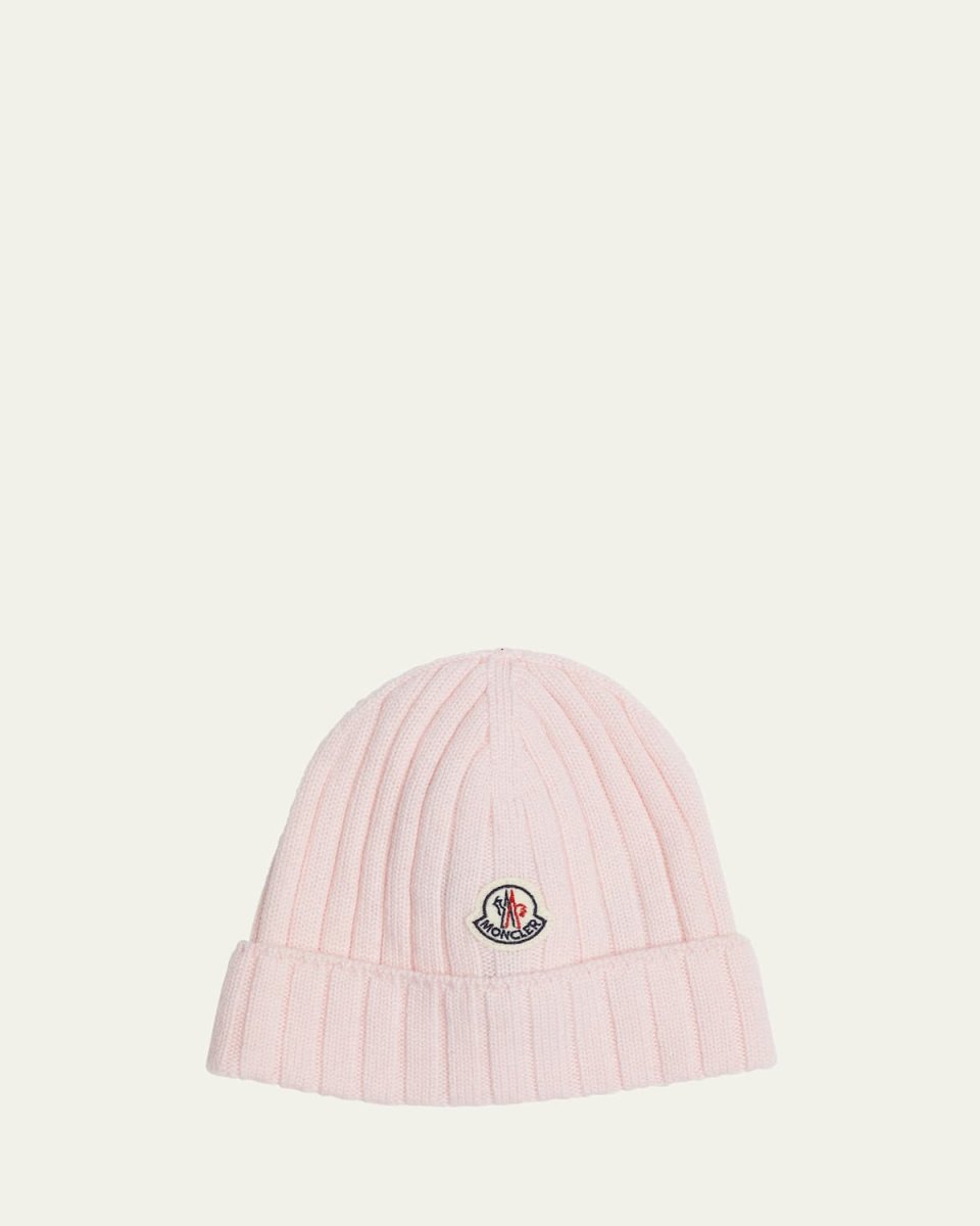 Girl's Ribbed Wool Beanie with Logo Patch, Size XXXS-